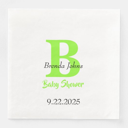 Baby shower Groen Oerwoud Thema Monogram Naam Servet (Voorkant)