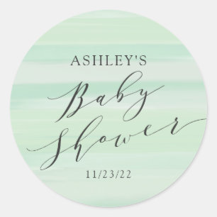 Baby shower Groene Stripes Ronde Sticker