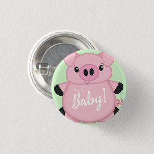 Baby shower Groene varkens Ronde Button 3,2 Cm