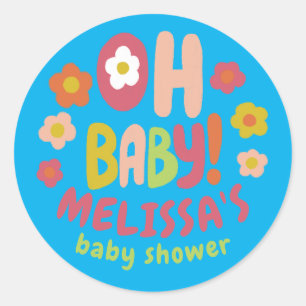 BABY SHOWER Groovy Daisies KLEURRIJKE CUSTOM Ronde Sticker