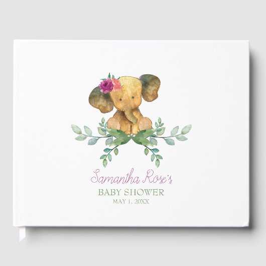 Baby shower Guest Book, Girl Elephant Gastenboek (Voorkant)