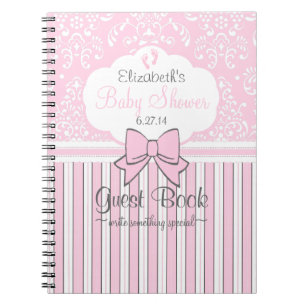 baby shower Guest Book Pink Damask and Stripes Notitieboek