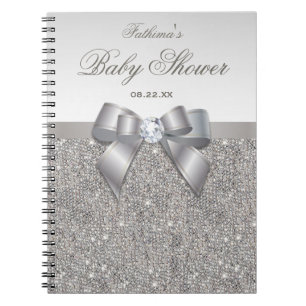 baby shower Guestbook Faux Silver Sequins en Bow Notitieboek