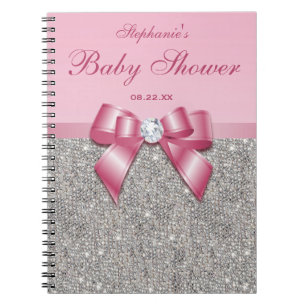 baby shower Guestbook Silver Sequins Pink Bow Notitieboek