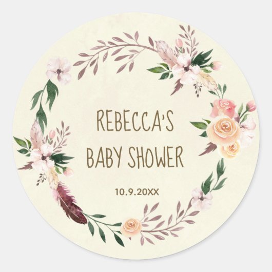 baby shower gunst stickers boho bloemveer (Voorkant)