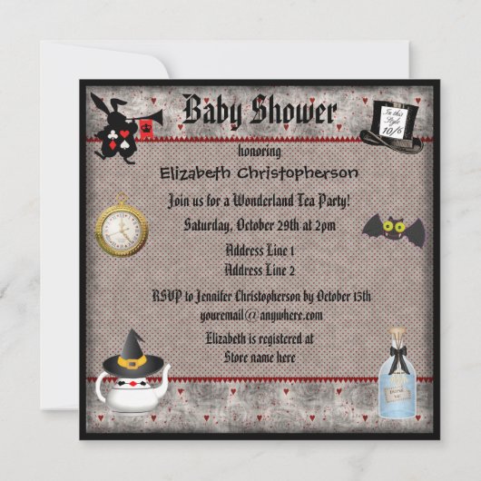 Baby shower Halloween Alice dans des invitations (Dos)