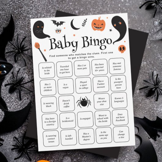 Baby shower Halloween Trouvez la carte de bingo de