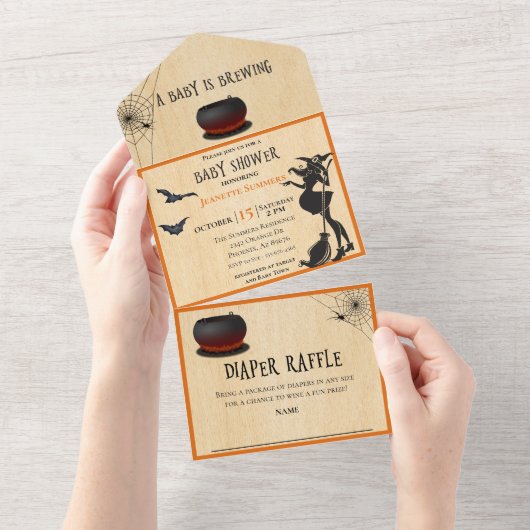 Baby shower Halloween Witch Brewing All In One Uitnodiging (Afscheurbaar)