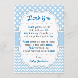 baby shower Hartelijk dank   Baby Blue Polka Dots Bedankkaart