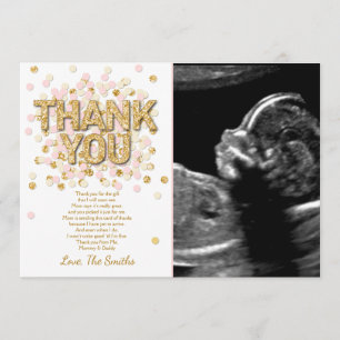 baby shower Hartelijk dank Confetti Gold Roze meis Bedankkaart