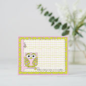 Baby shower Hartelijk dank, Roze/Groene Owl Bedankkaart (Staand voorkant)