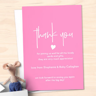 Baby shower helder roze dank u chique klein hart kaart