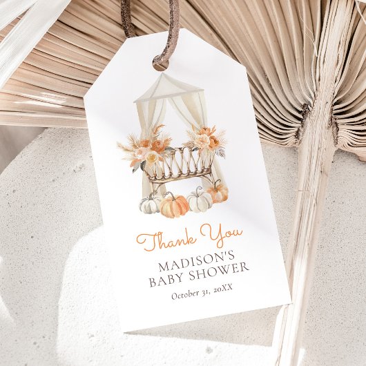 Baby Shower Herfst Bloemige Pompoen Cadeaulabel