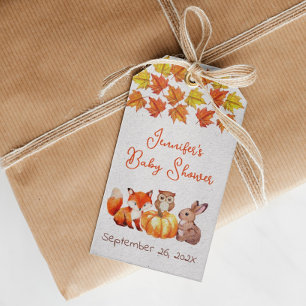 Baby Shower Herfstbladeren Pompoen Cute Vos Konijn Cadeaulabel