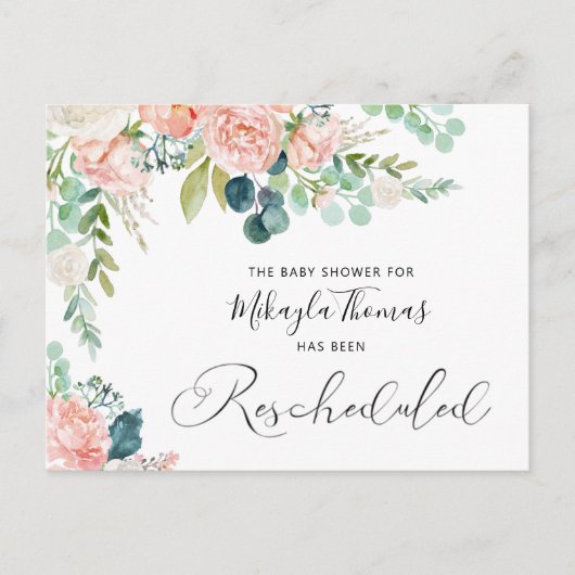 Baby shower herschikt Blush Pink Floral Aankondigingskaart (Voorkant)