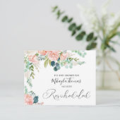 Baby shower herschikt Blush Pink Floral Aankondigingskaart (Staand voorkant)