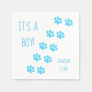 Baby shower Het is een Boy Blue Paw Prints Thema Servet