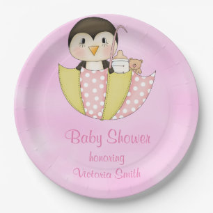 baby shower Het is een Girl Penguin Papieren Bordje