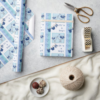 Baby shower Het is een jongen blauwe vogels Cadeaupapier