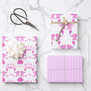 Baby shower Het is een meisje roze olifant Inpakpapier Vel