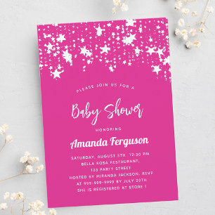 Baby shower hete roze witte sterren meisje luxe kaart