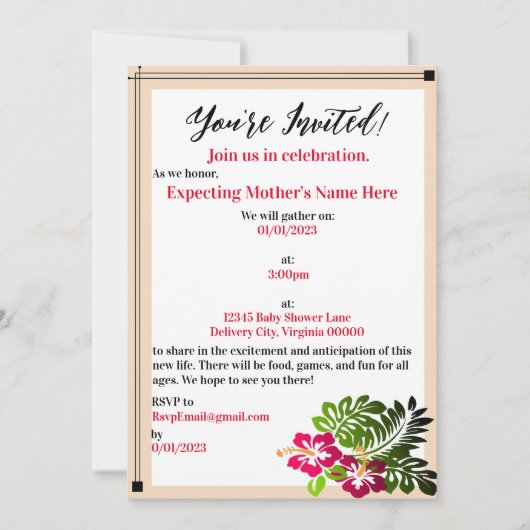 Baby shower Hibiscus Fleurs Invitation (Devant)