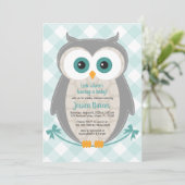 Baby shower Hibou invitation genre neutre bois (Debout devant)