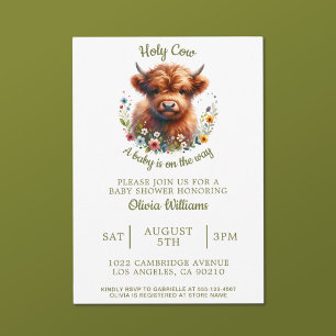Baby shower Highland Koe Waterverf Wildflower Kaart