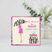 BABY SHOWER HIP MAMA, SILVER PINK ZEBRA INVITATION (Debout devant)