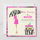 BABY SHOWER HIP MAMA, SILVER PINK ZEBRA INVITATION (Devant)