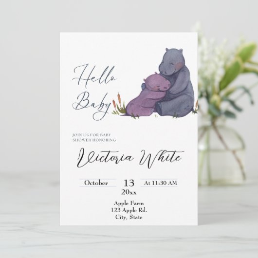 Baby shower Hippo Invitation  (Debout devant)