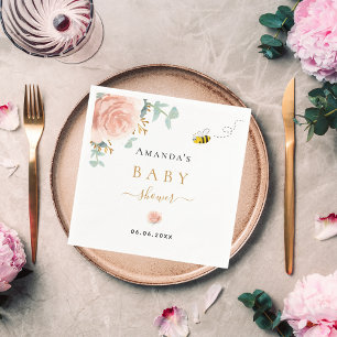Baby shower hommel roze roze griesmeisje met roze  servet