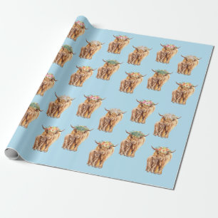 Baby Shower Hoogland Koe en Kalf Waterverf Cadeaupapier