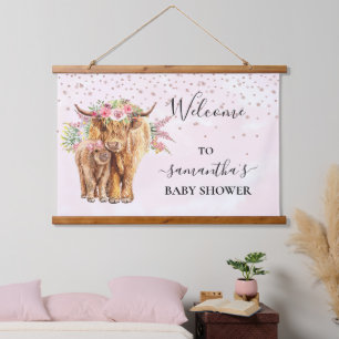 Baby shower Hoogland Koe Roze Kalf Bord Welkom Hangend Wandkleed