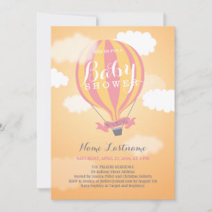 Baby shower Hot Air Ballon Sunset Girl Invite Kaart
