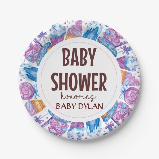 Baby shower Ice-cream Waterverf Art Papieren Bordje (Voorkant)