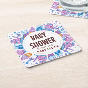 Baby shower Ice-cream Waterverf Art Vierkante Kartonnen Onderzetter