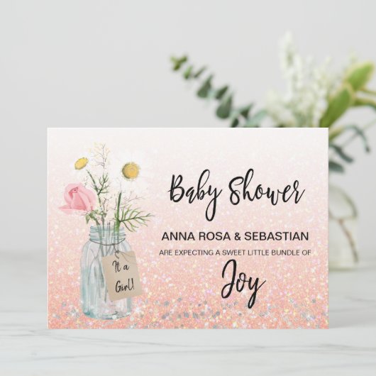 *~* Baby Shower in een Mason jar met bloemen, land Kaart (Staand voorkant)