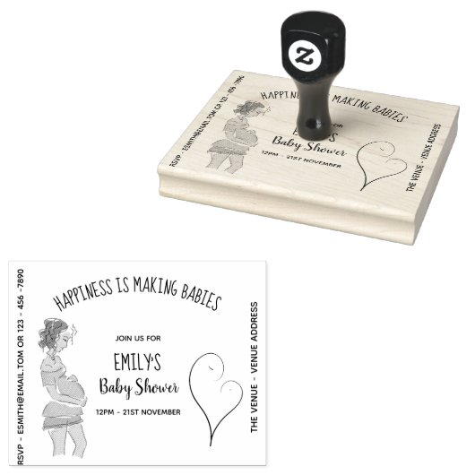 Baby shower INK STAMP - DIY Zwangerschap Rubberstempel (Gestempeld)