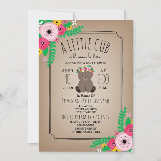 Baby shower inspiré de carte de CUB d'ours de Boho (Devant)