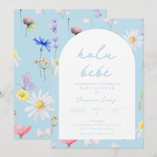 Baby shower Invitación Azul Espagnol Invitation (Devant / Derrière)