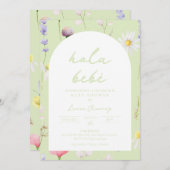 Baby shower Invitación Flores Verde Invitation (Devant / Derrière)