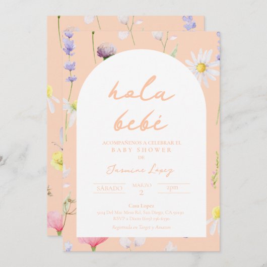 Baby shower Invitación Peach Spaans Uitnodiging (Voorkant / Achterkant)