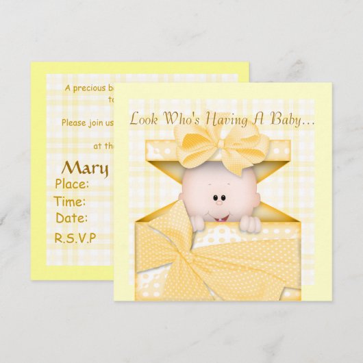 BABY SHOWER INVITATIESYELLOW KAART (Voorkant / Achterkant)
