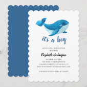Baby shower. Invitation à la baleine bleue. Nautic (Devant / Derrière)