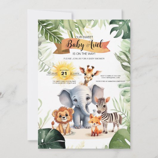 Baby shower invitation animaux de safari dans la j (Devant)