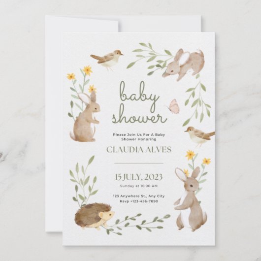 baby shower invitation animaux mignons jungle (Devant)