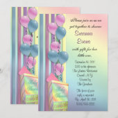 Baby shower invitation arc-en-ciel couleurs ballon (Devant / Derrière)