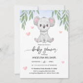 Baby shower invitation avec un koala mignon. (Devant)
