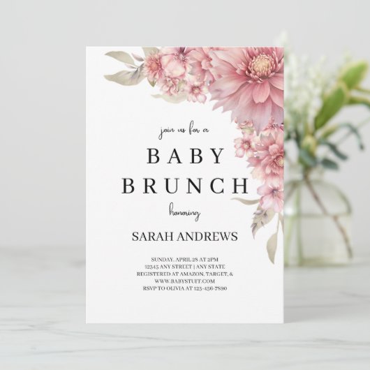Baby shower Invitation, Baby Brunch Invitation (Debout devant)